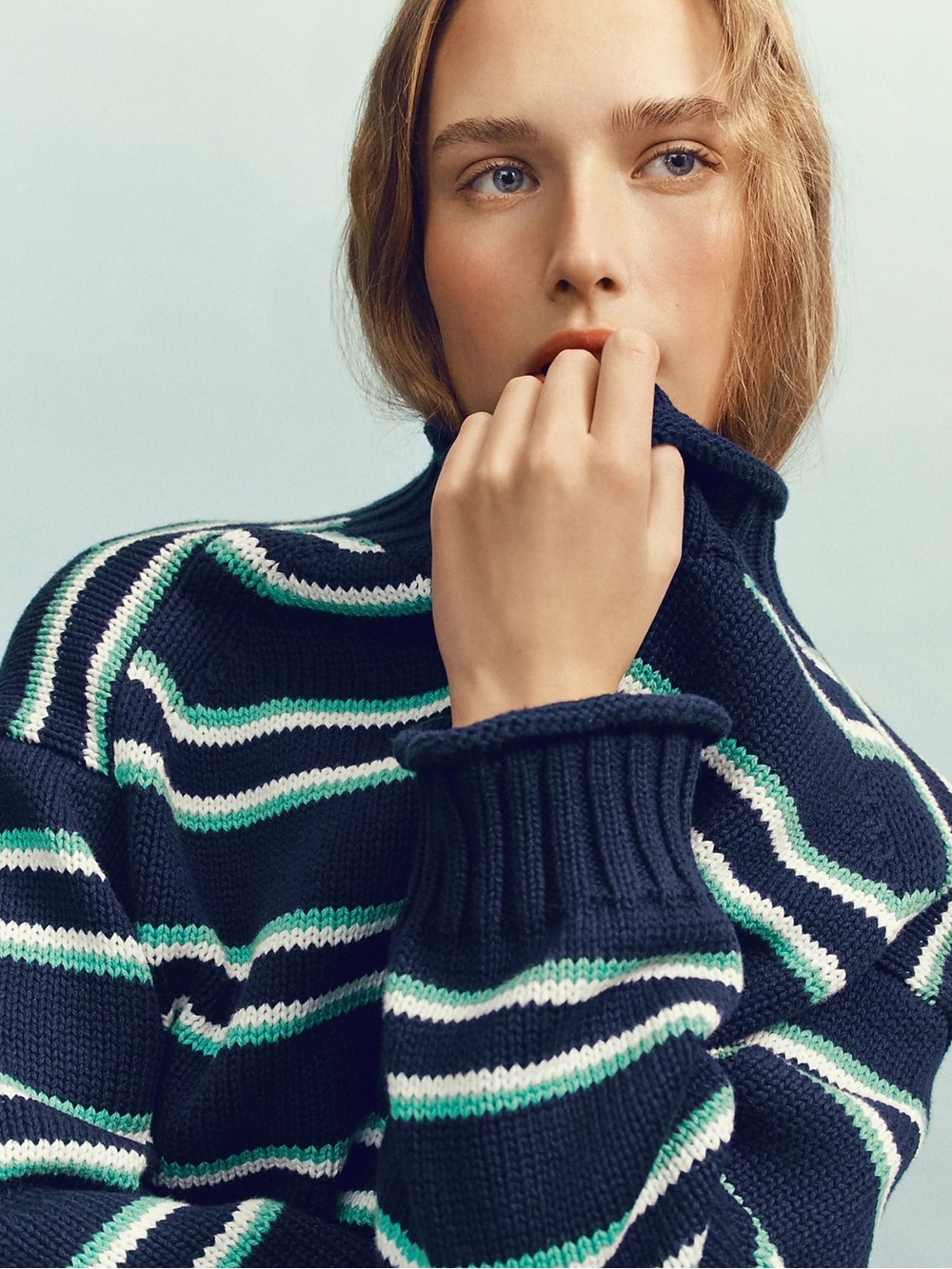J.Crew 2025 Rollneck Sweater Striped Navy Aqua Multi XXS